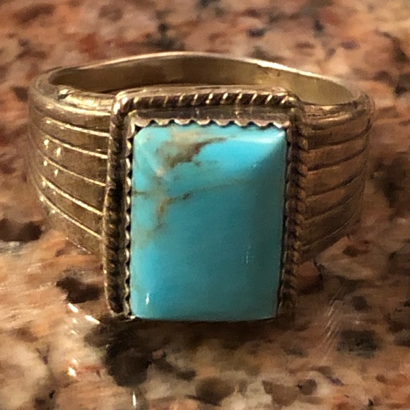 “RB” Engraved Navajo Turquoise & Sterling Silver - Picture 7 of 8